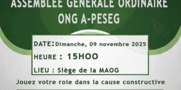 L’ONG A-PESEG tiendra son Assemblée Générale Ordinaire (AGO) le dimanche 9 novembre 2025 à 15h00 au siège de la MAOG
